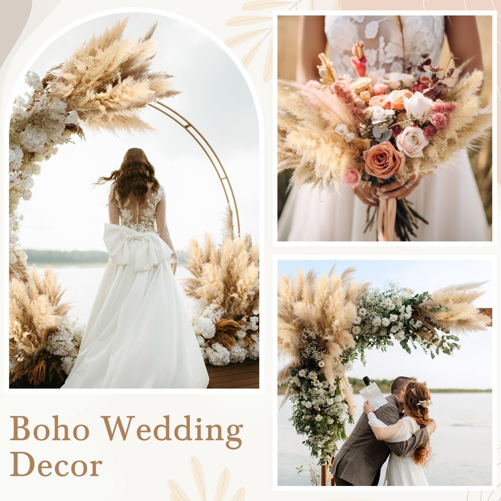 100 Stems Dried Pampas Grass – Large Natural Beige Decor for Weddings, Boho Home