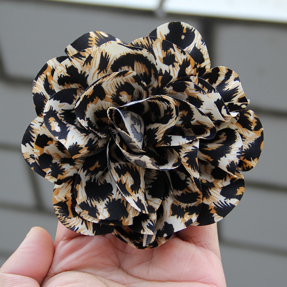 11cm Handmade Fabric Leopard Print Flower Brooches for Women Wedding Party Badge