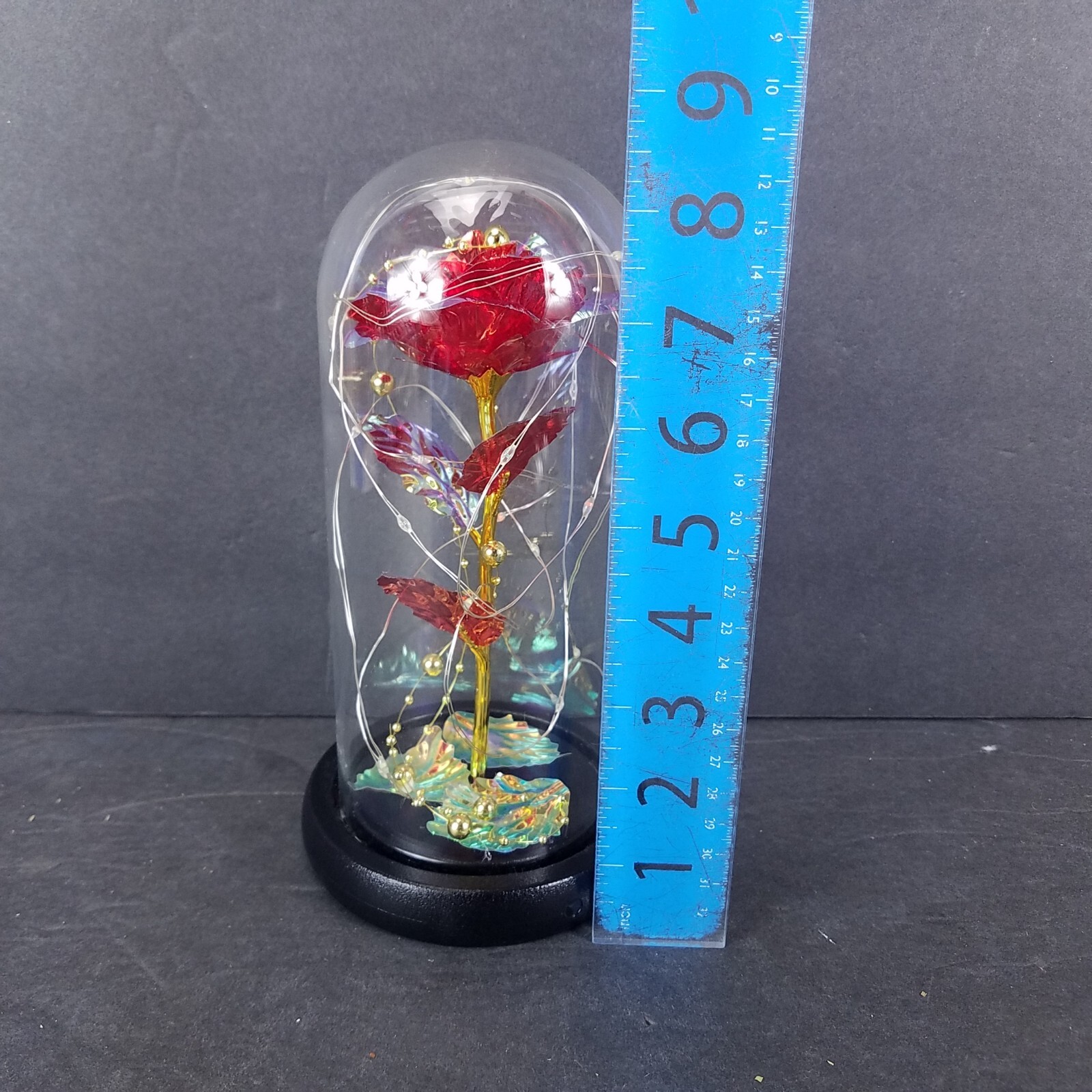 Faux Iridescent Rose Glass Display Dome Lighted RGB White Home Decor 8.5″ Tall