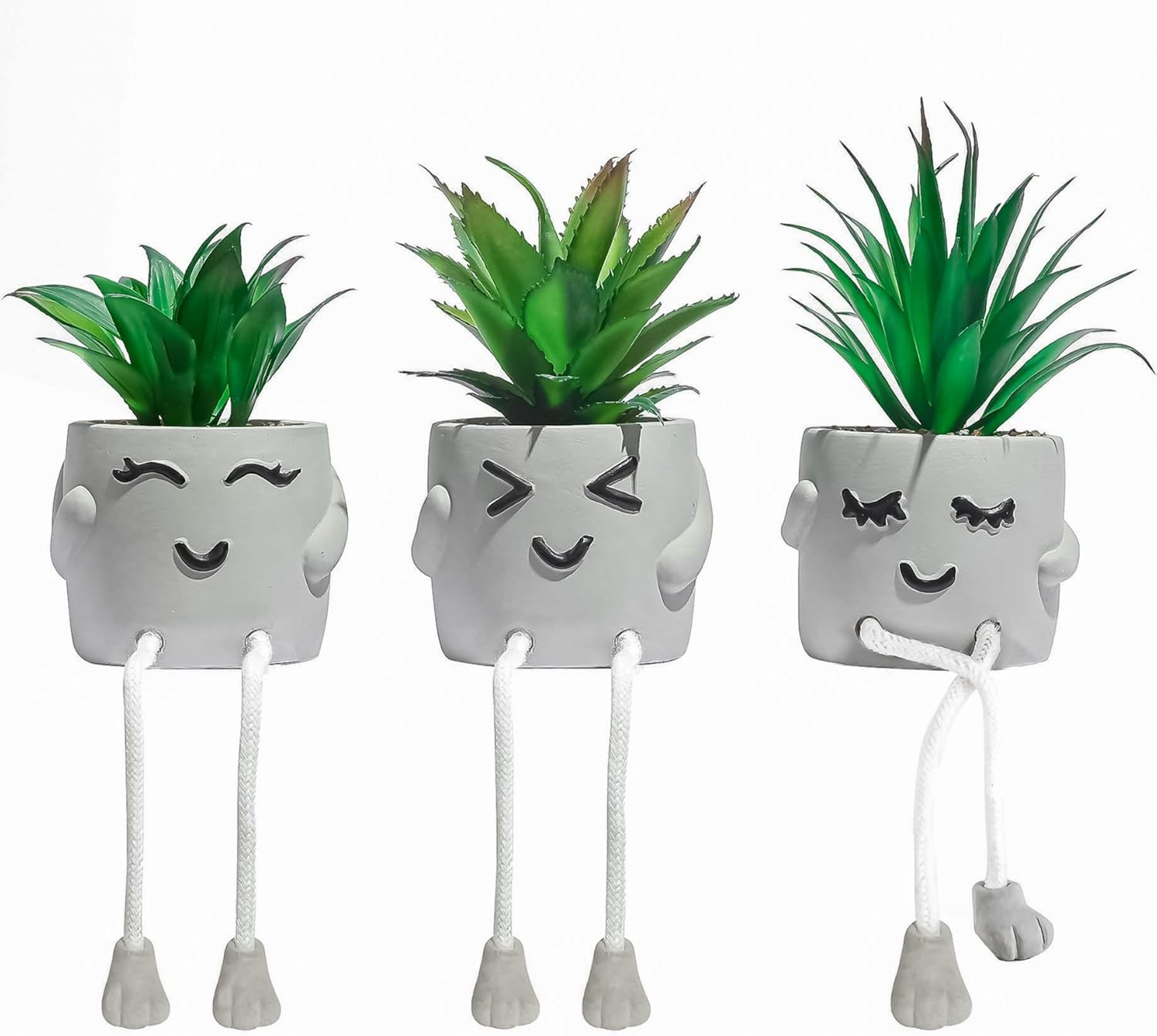 OLEEK Small Fake Plants Office Decor – Shelf Sitters with Dangling Legs – Fake S