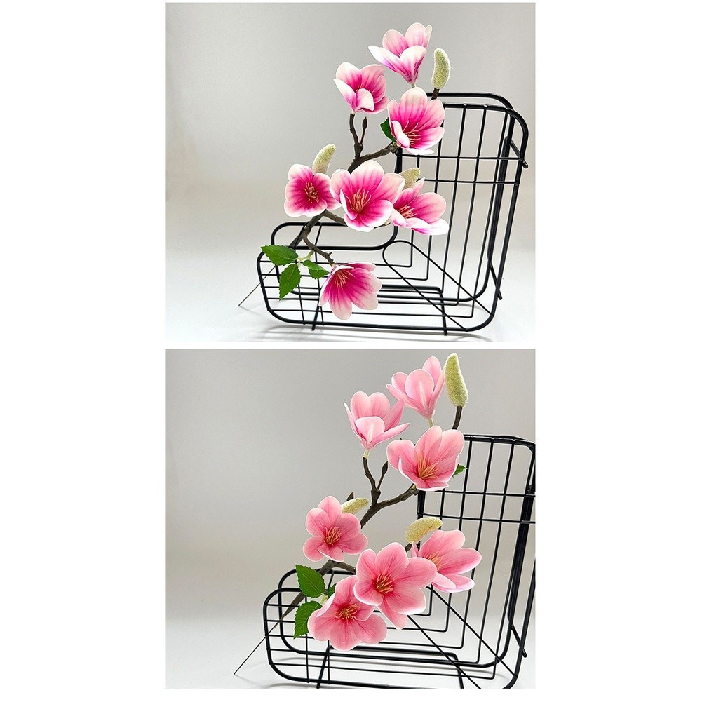 7-Bloom Magnolia Artificial Flower Stem Plastic for Table Shelf Display
