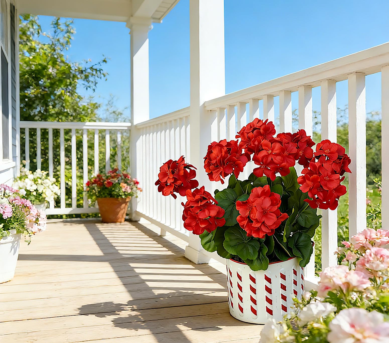 18” Artificial Geraniums Silk Flowers Plants Realistic for Home Outdoor Deco…