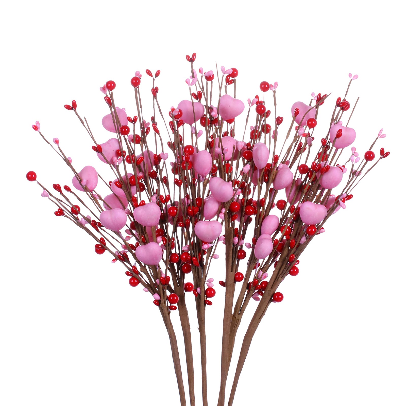 Artificial Valentines Day Decorations Pink Heart Picks Red Pink Berries 6 PCS