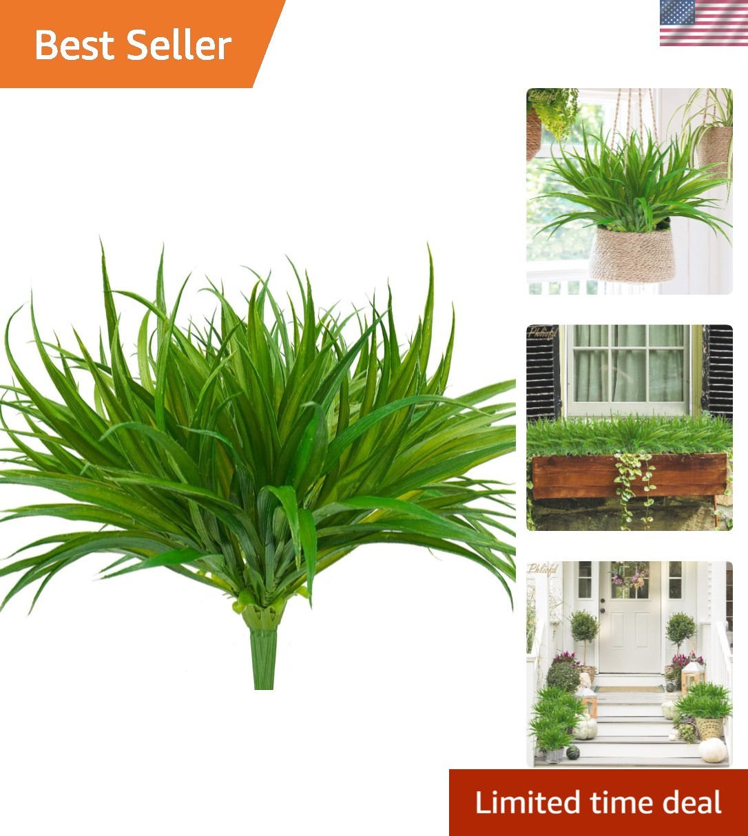 6Pcs Artificial Grass Fake Plants 17.3In 16 Leaves Outdoor Fake Grass UV Resista