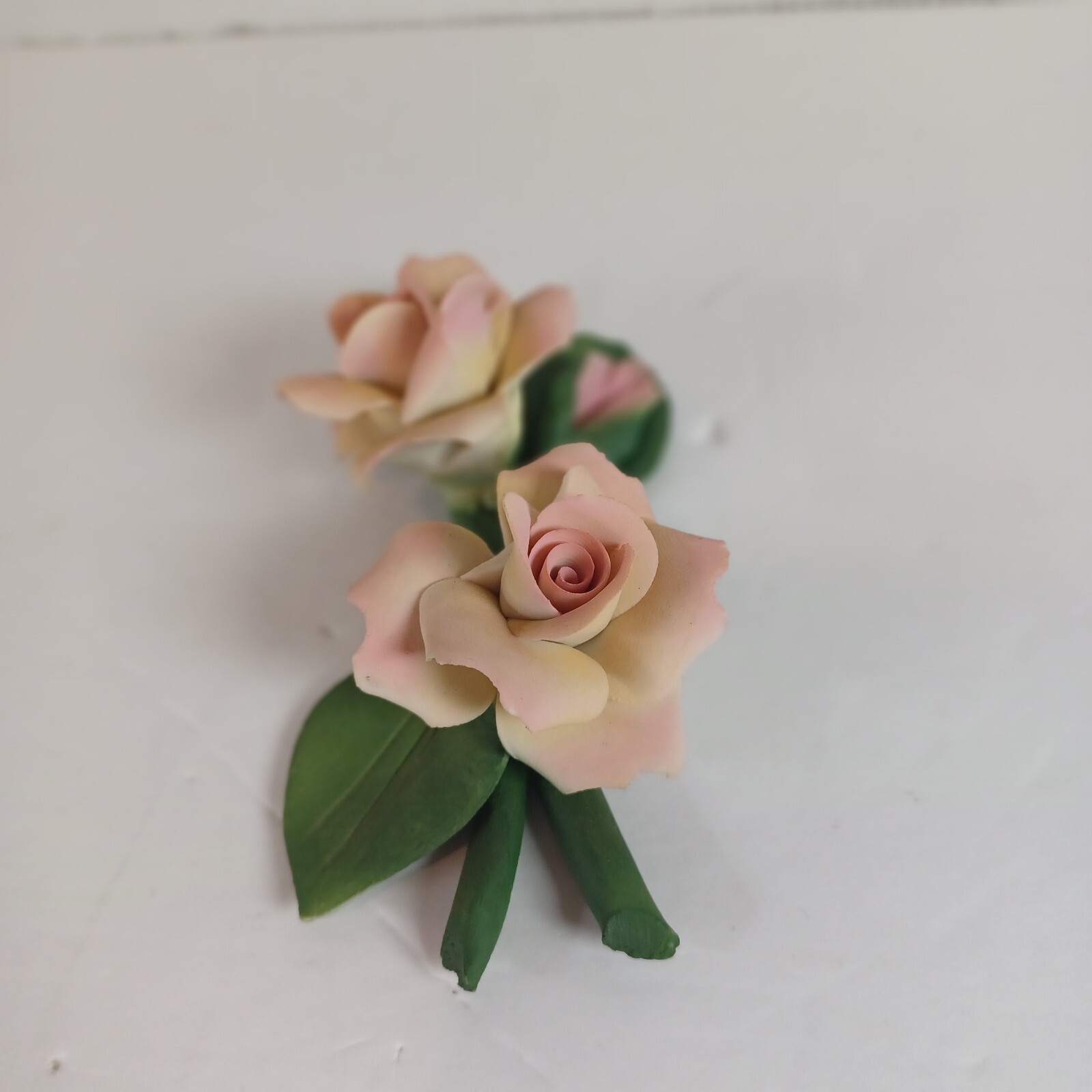 VINTAGE CAPODIMONTE PORCELAIN DOUBLE PINK ROSES BY NAPOLEON OF ITALY *READ*