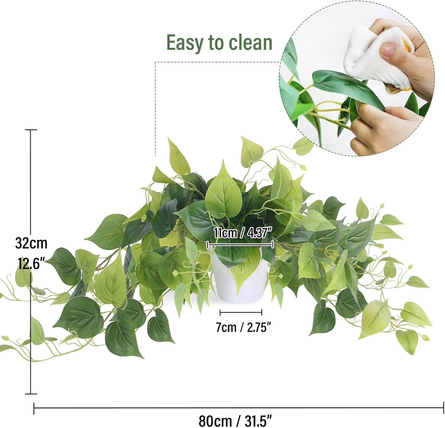 1 Pack Fake Plants Artificial Scindapsus Aureus in Pots, Realistic Fake Greenery