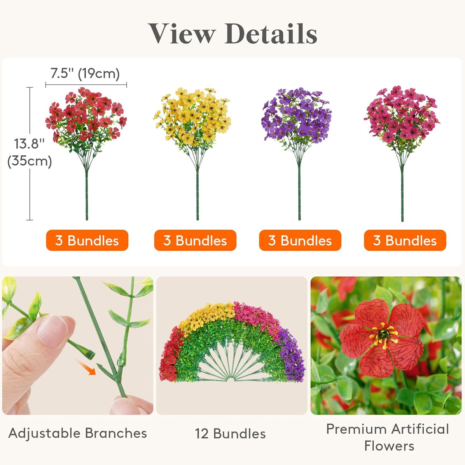 Artificial Flowers for Outdoor Indoor, 12 Bundles Plastic Fake Flowers Daisy wit