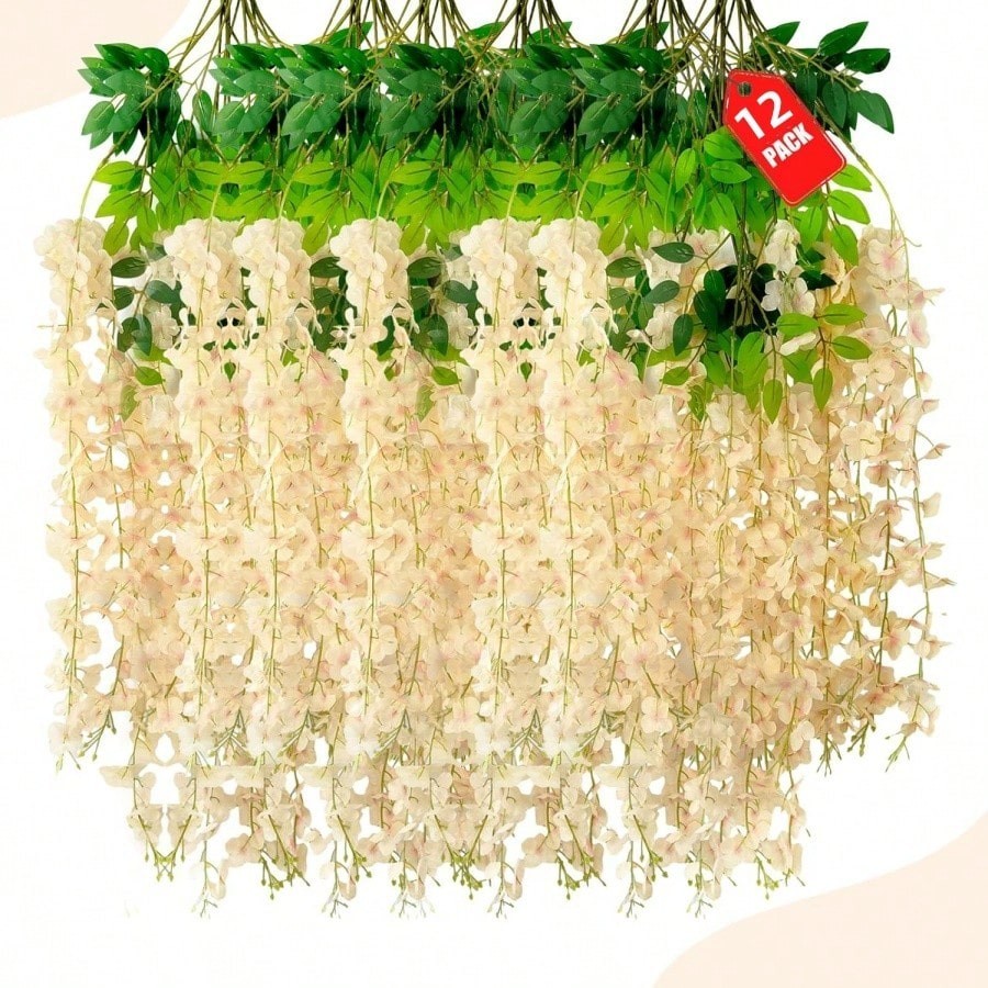 New 12pcs Teal Wisteria Hanging Flowers Garland 377Ft Artificial Vine Decor