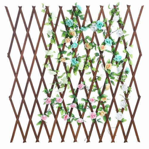 Wood Lattice Garden Trellis, Plant Display Screen w/Adjustable Width, Dark Brown