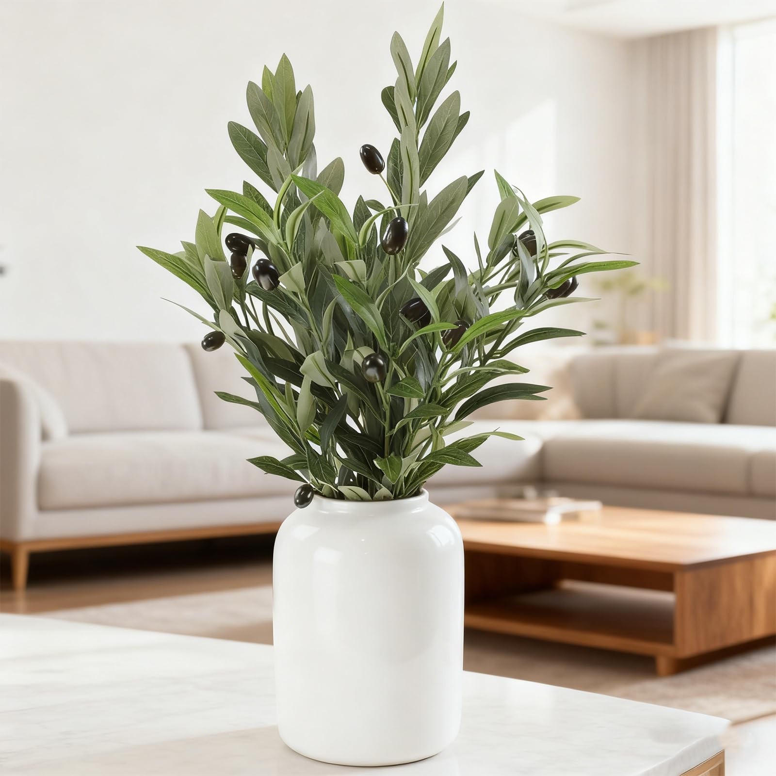 4 Pcs Artificial Olive Branches for Vase, 20″ Fake Greenery Olive Stems Faux …