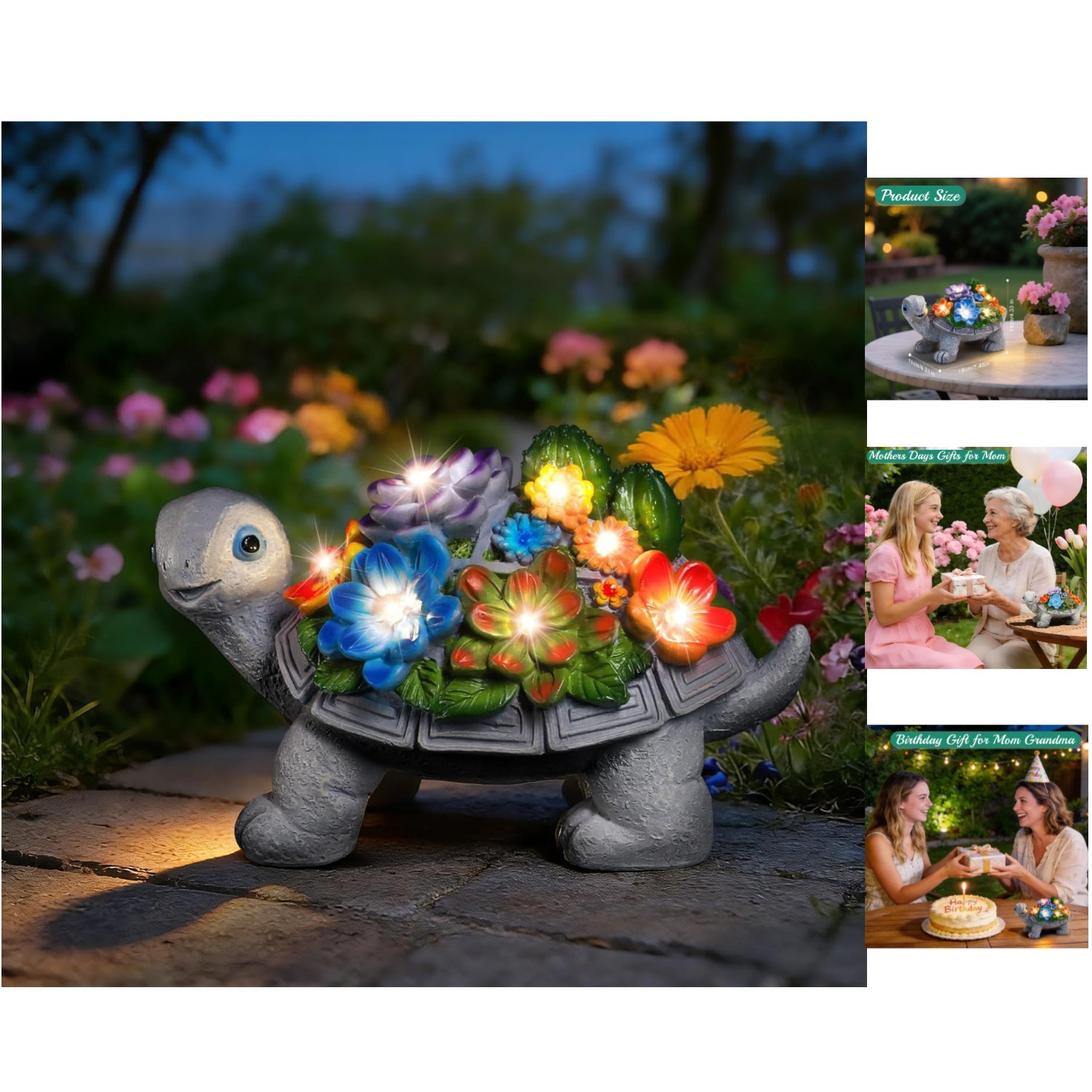 Charming Solar Turtle Statue Garden Decor with 7 LED Lights for Outdoor Spaces