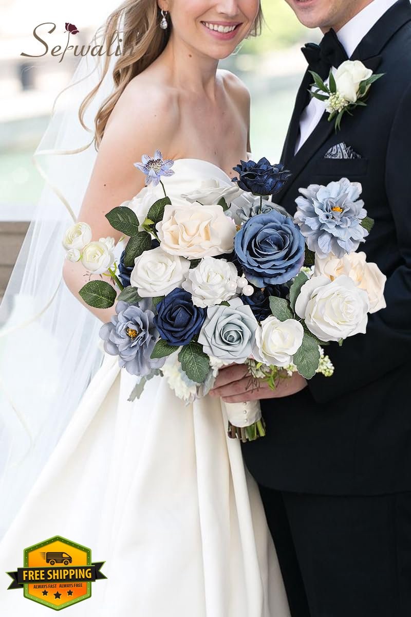 Serwalin Dusty Blue Navy White Flowers 1 Box