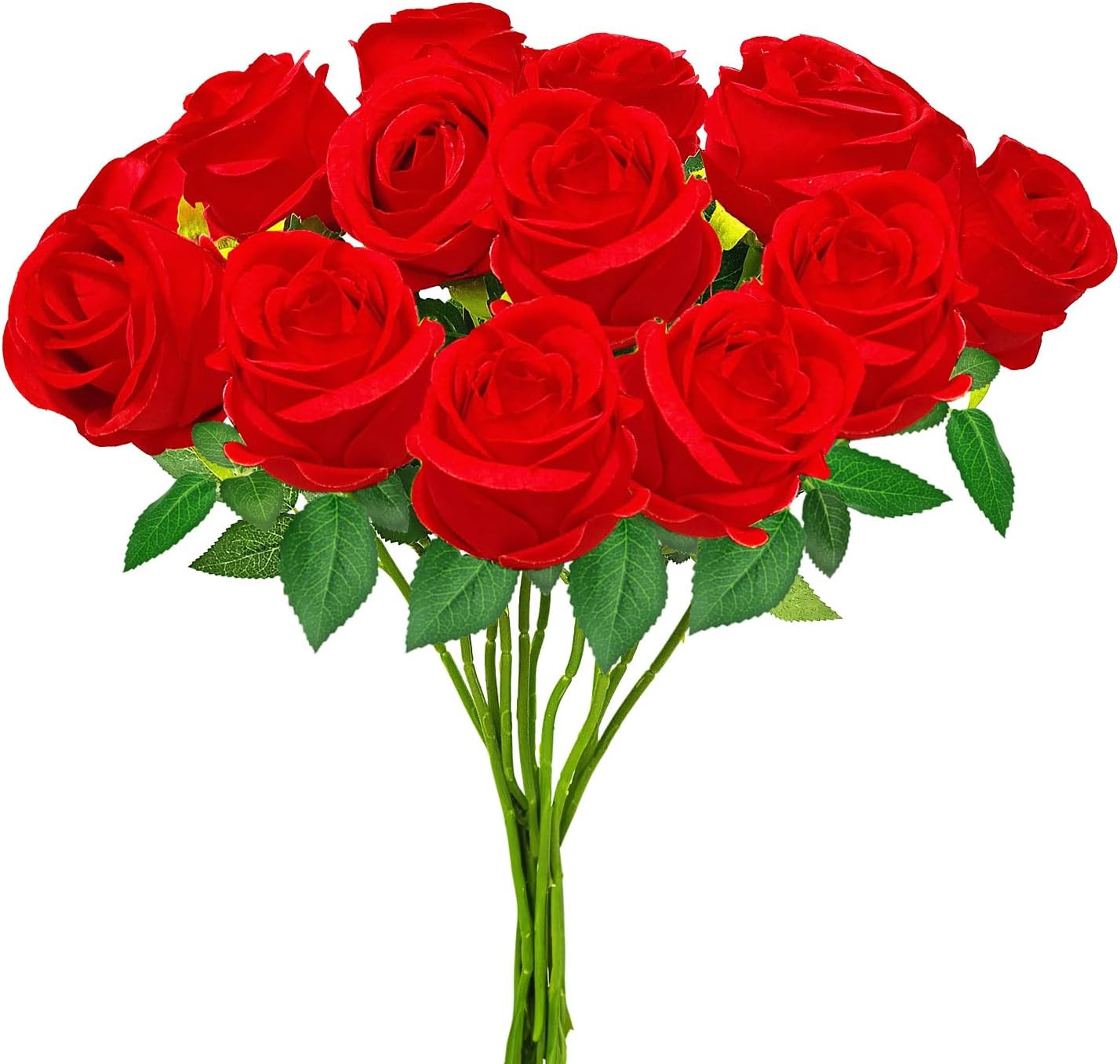 12PCS Red Artificial Roses with Long Stems, Realistic Faux Silk Roses Flowers…