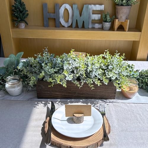 14″ Artificial in Rectangular Wood Planter Box Faux Plants Eucalyptus