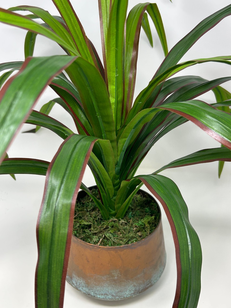 20″ Lg Artificial Green-Red YUCCA SWORD Fern faux Silk plant in Copper Pot