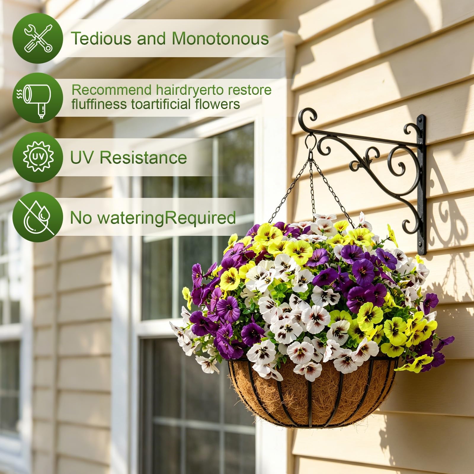 Artificial Pansy Flowers for Outdoor Spring, UV Resistant No Fade 18 Bundles