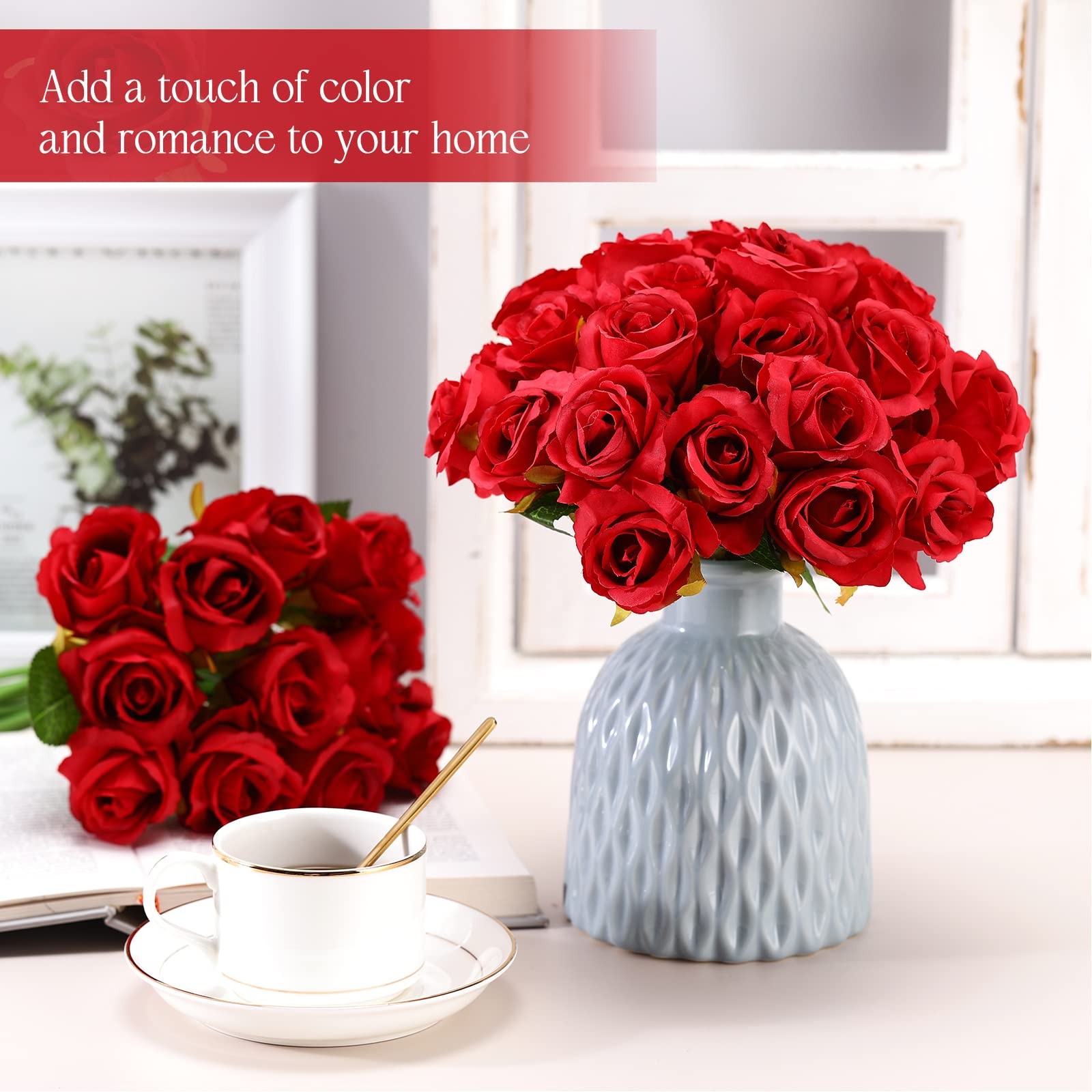 120 Pcs Artificial Rose Flowers Bouquet Bulk Silk Realistic Fake Flowers for …
