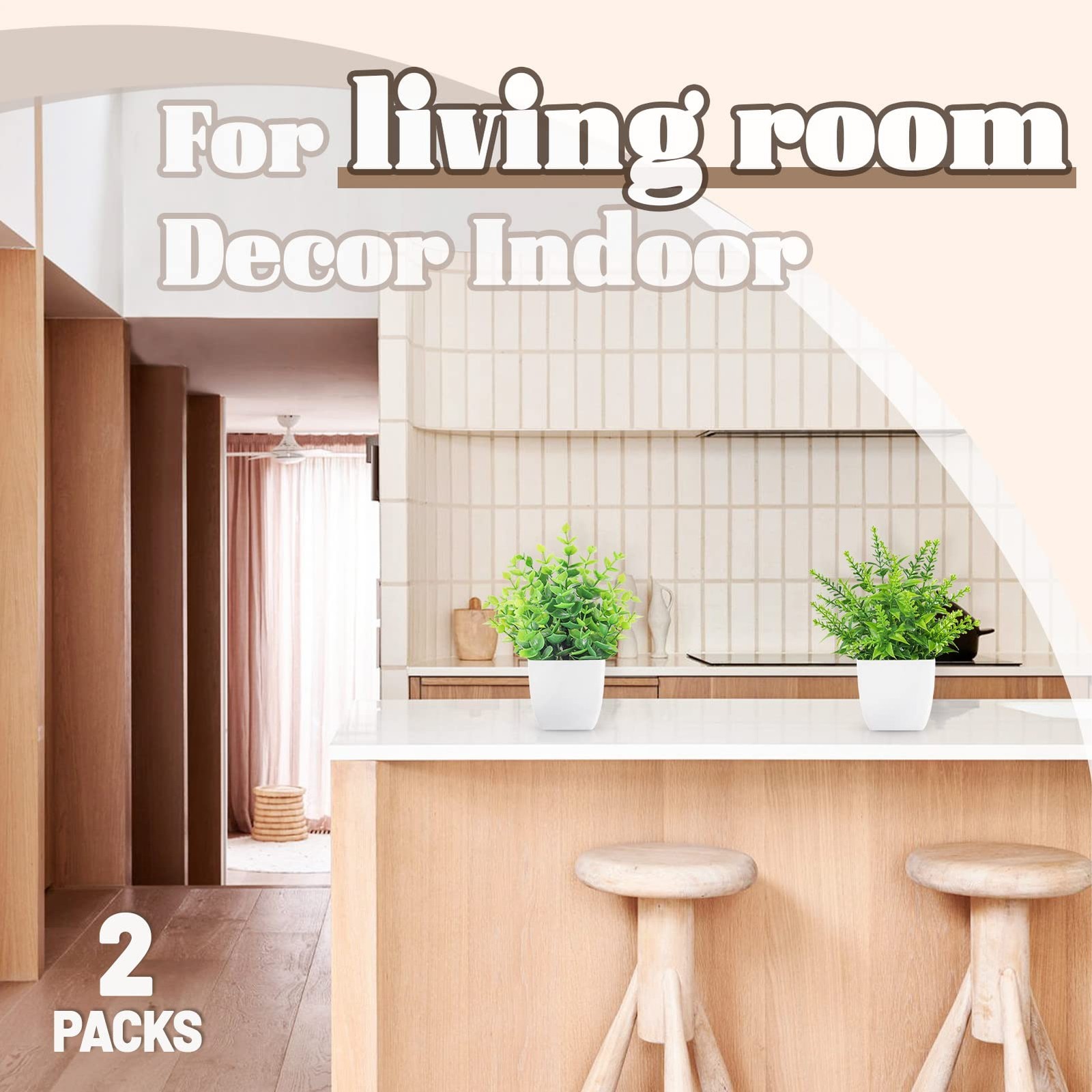 ZJIA 2 Pack Small Fake Plants in White Pots, Bathroom Shelf Decor Indoor