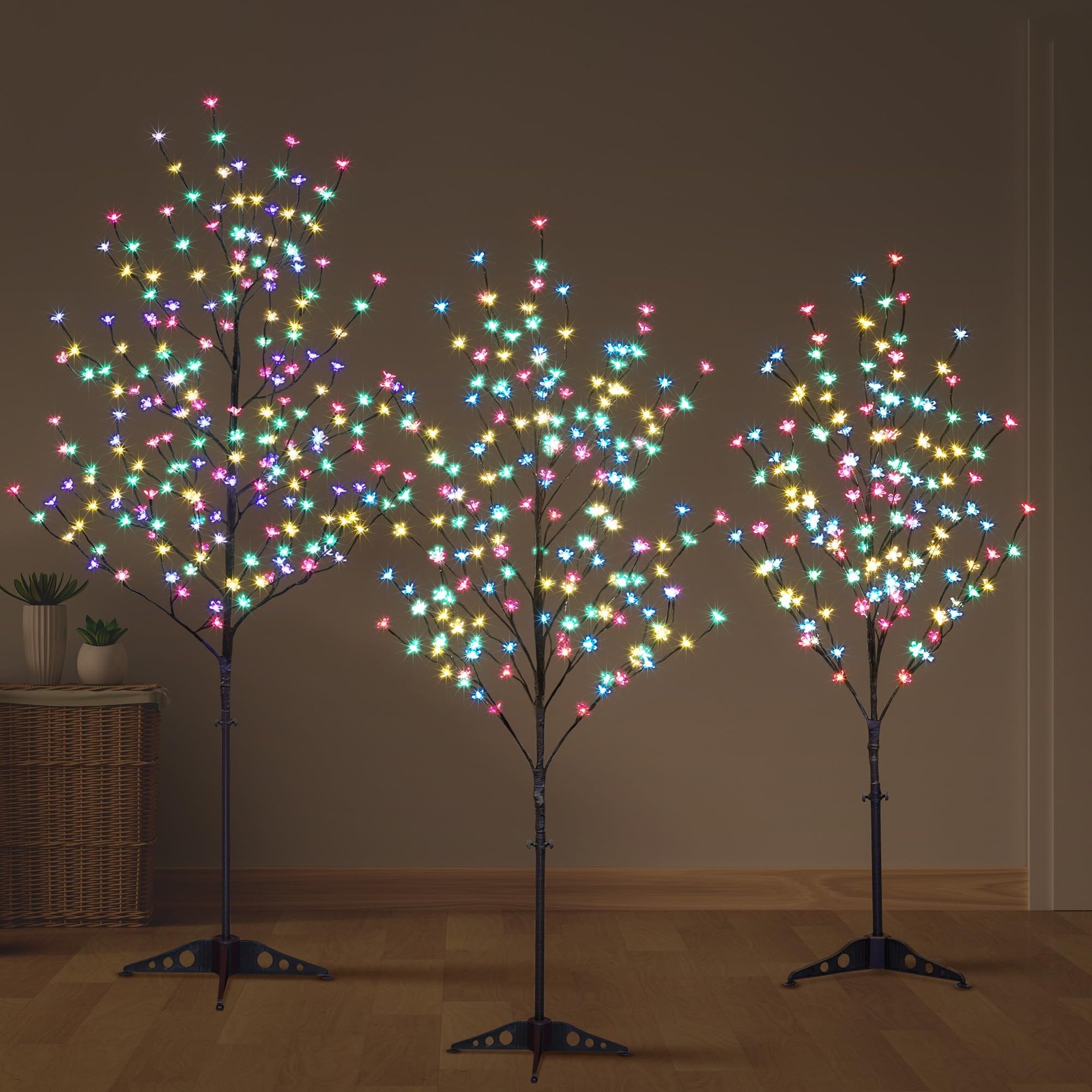 Lighted Cherry Blossom Tree, 4FT, 5FT and 6FT, Pack of 3, Warm White to Multi…