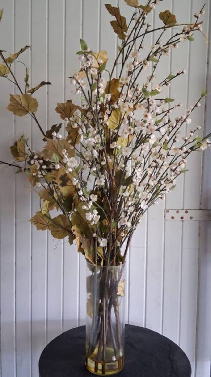 58″ Large Faux Quince Blossom Cream / White Stem Flowering Branch Centerpiece