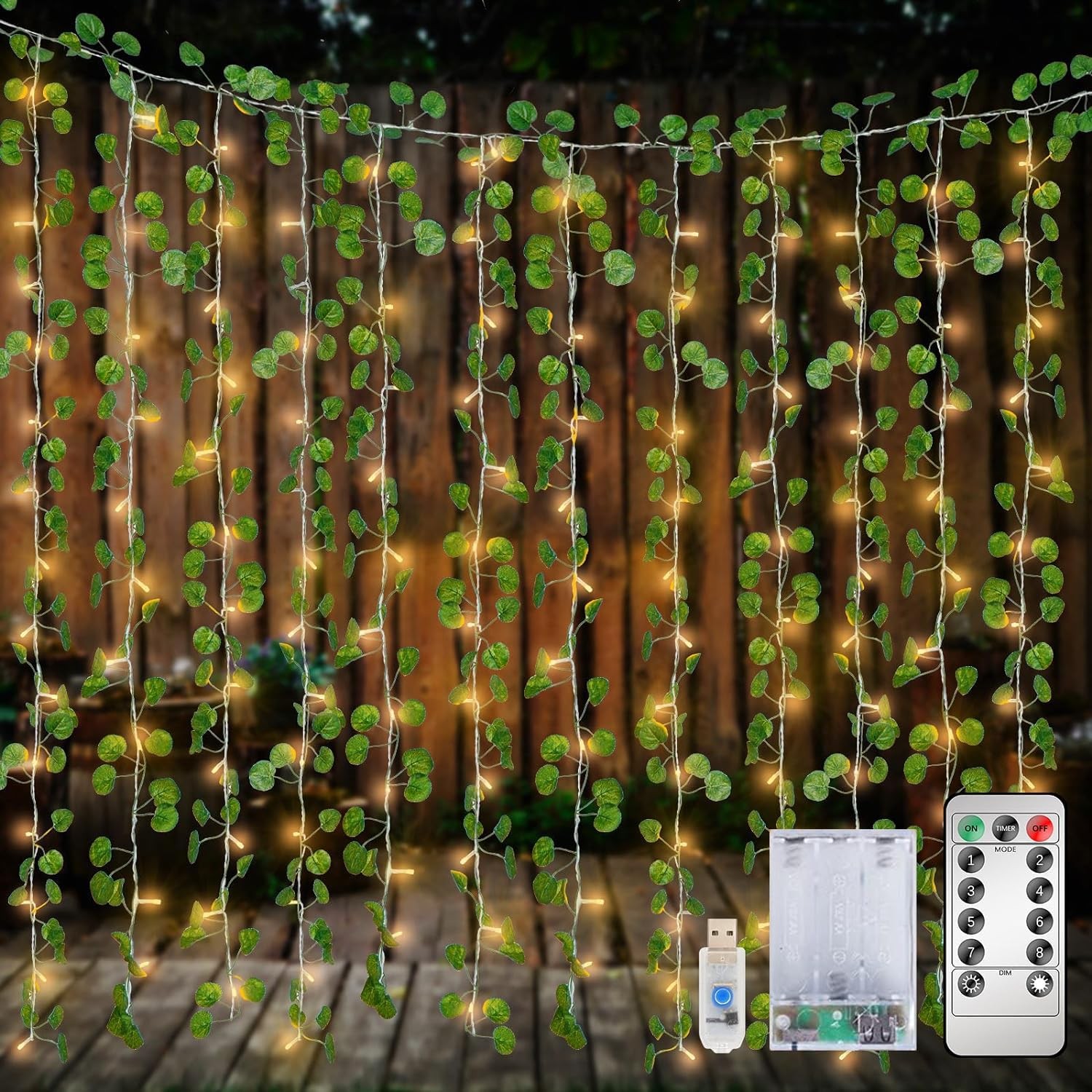 12 Pack Fake Vines Curtain String Light 240 8 Mode & Timer Hanging Ivy Lights…