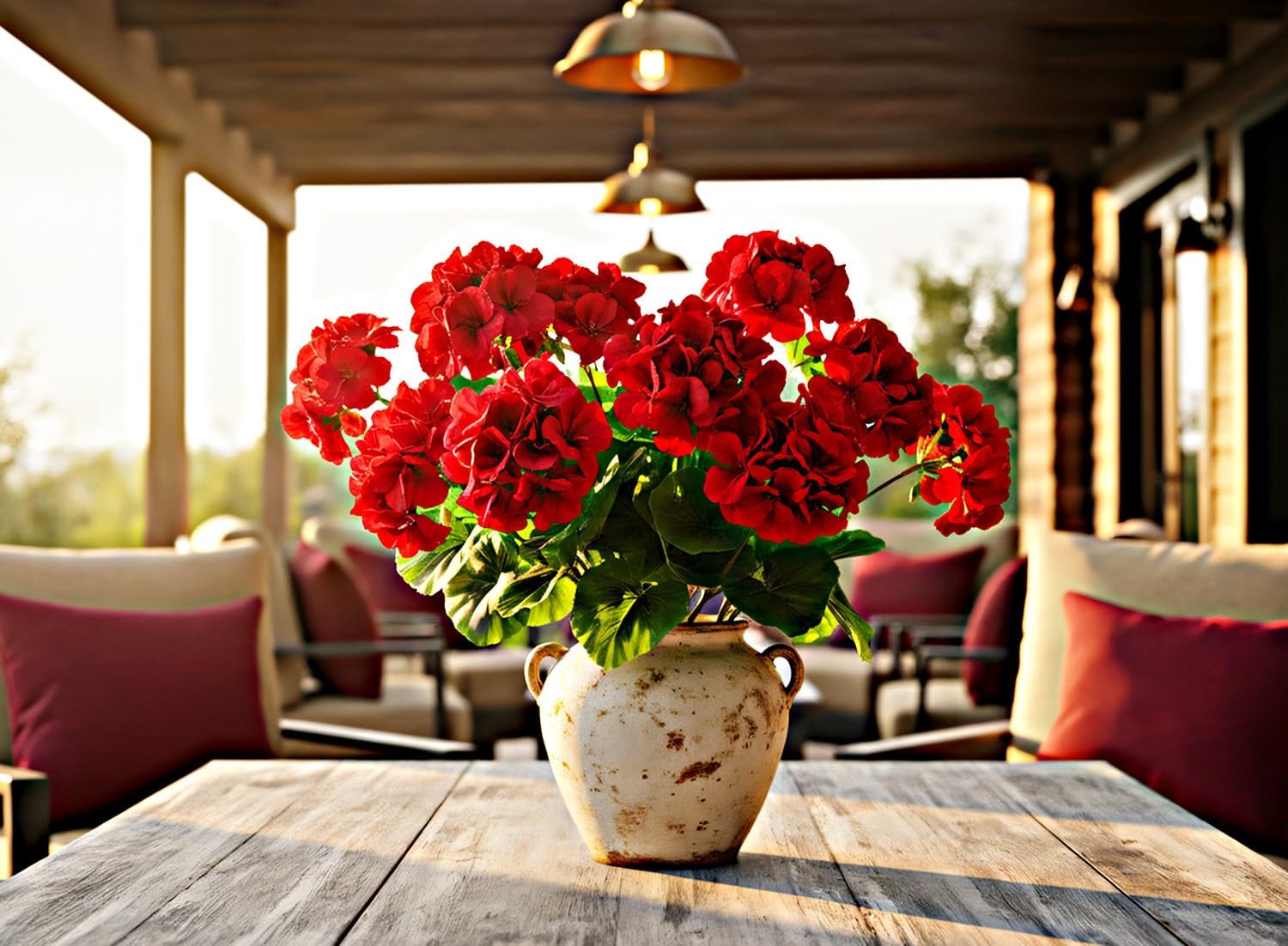 18” Artificial Geraniums Silk Flowers Plants Realistic for Home Outdoor Deco…