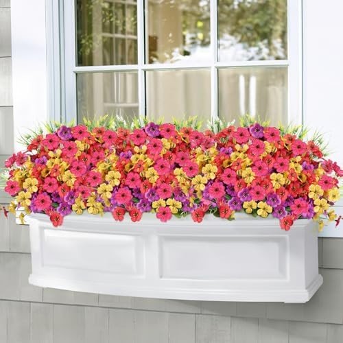 24 Bundles Artificial Flowers for Outdoors, Realistic Fake Silk 24PCS Mix Color