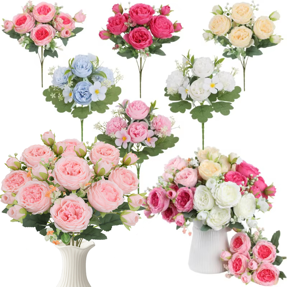 Artificial Peony Silk Flowers for Arrangement Wedding Bouquet Home Party Decor