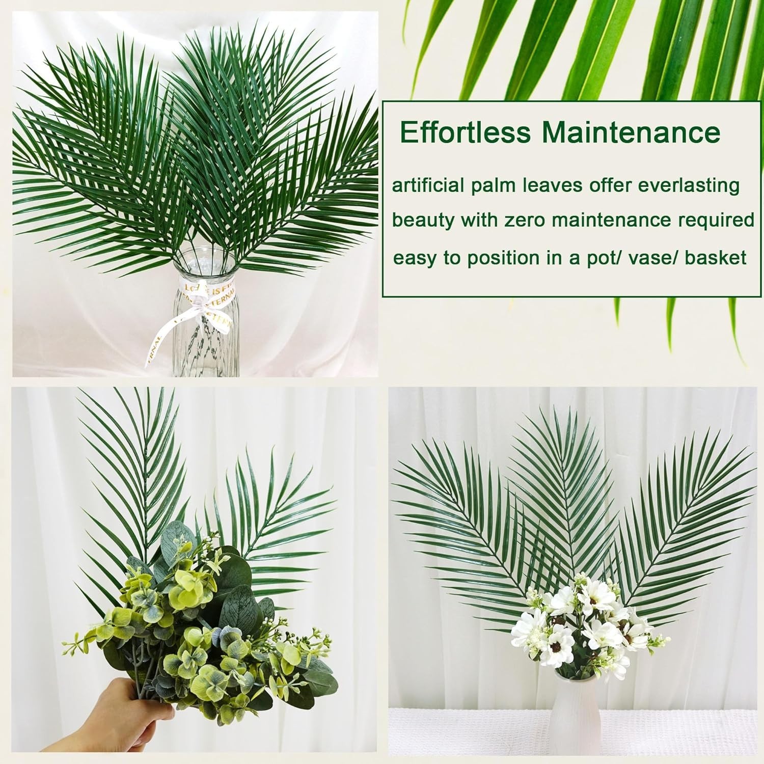 Realistic 25in Faux Palm Fronds – 50pcs for Effortless Indoor/Outdoor Style