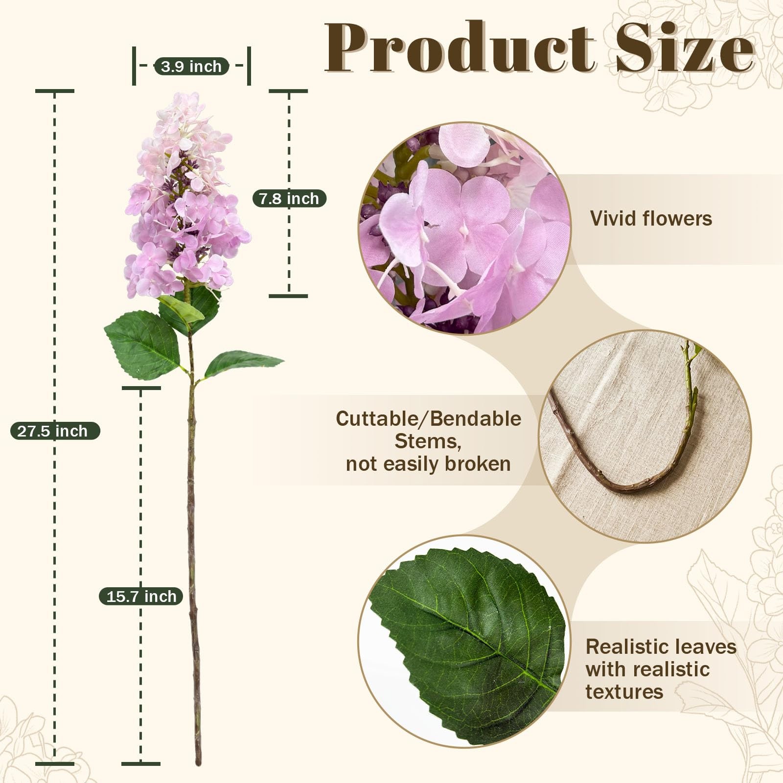 Artificial Hydrangea Flowers 6PCS with Eucalyptus Leaves, 27.5″ Faux Lavender…