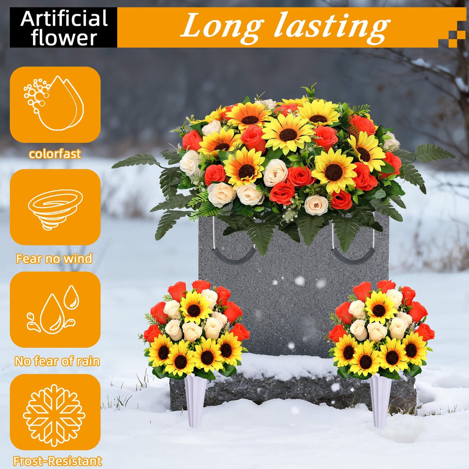 Artificial Cemetery Flower Saddles for Graves, Cemetery Memorial Flowers with…