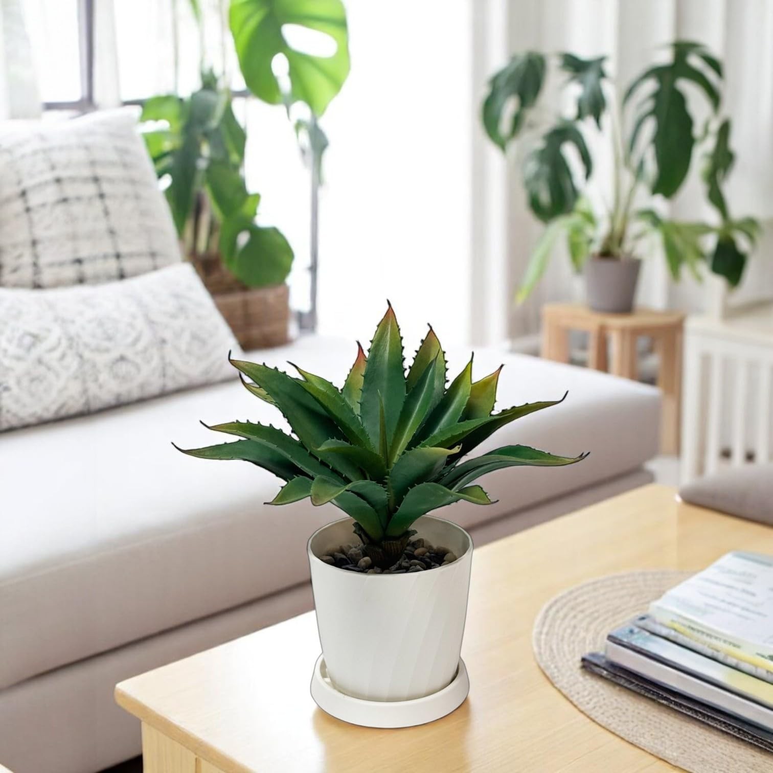 TETOU 12.5 Inch Artificial Aloe Plant – Large Faux Succulents (Unpotted), Rea…
