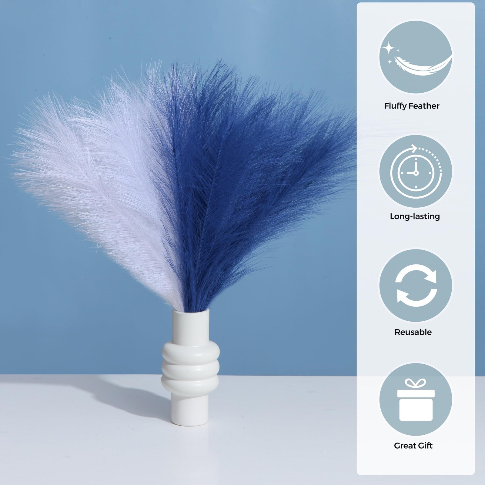Blue Pampas Grass Decor 17.7 Inch 6 Pcs, Faux Pampas Grass White for Living R…