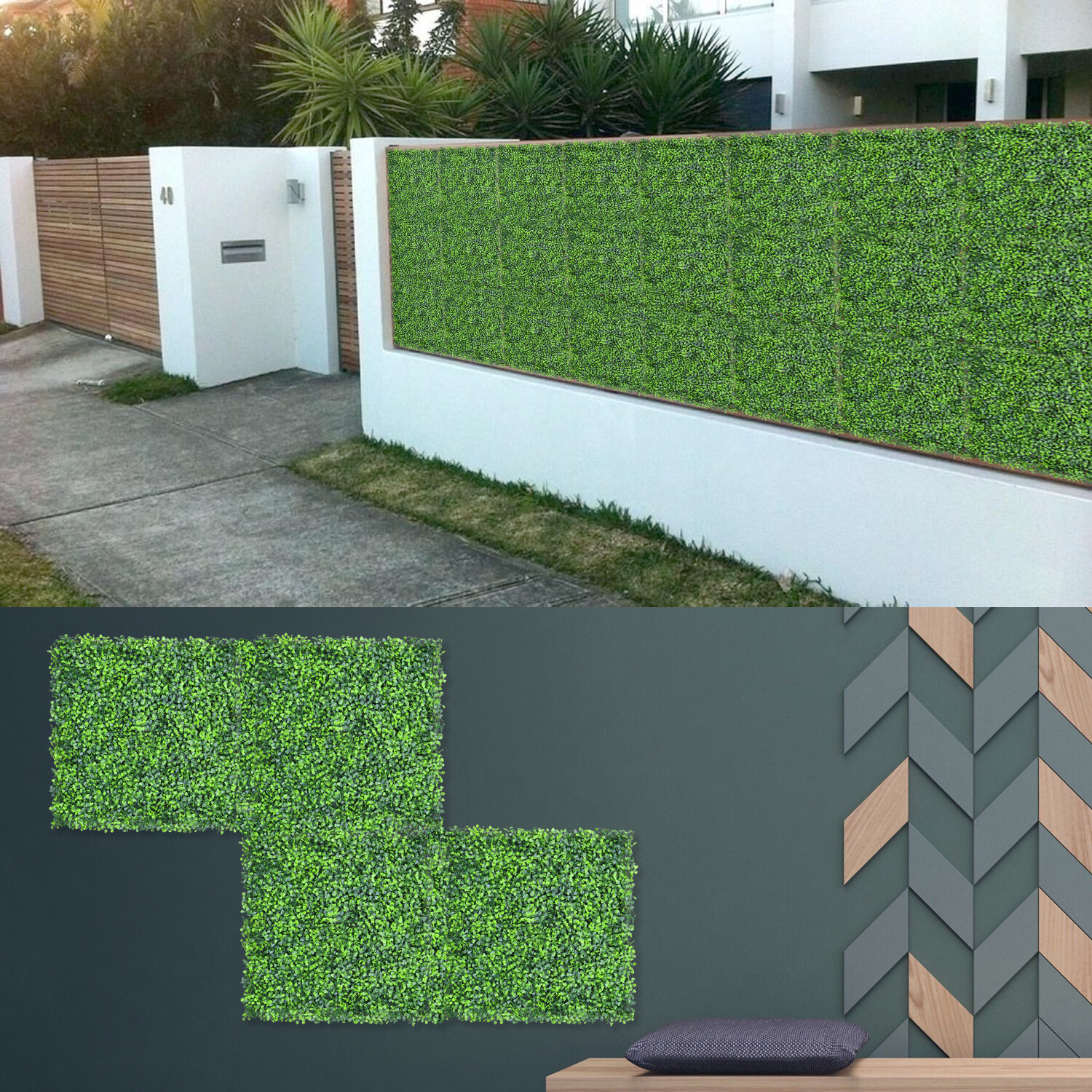 20″x20″ Artificial Grass Wall Decor Privacy Fence Panel, Boxwood Double Color