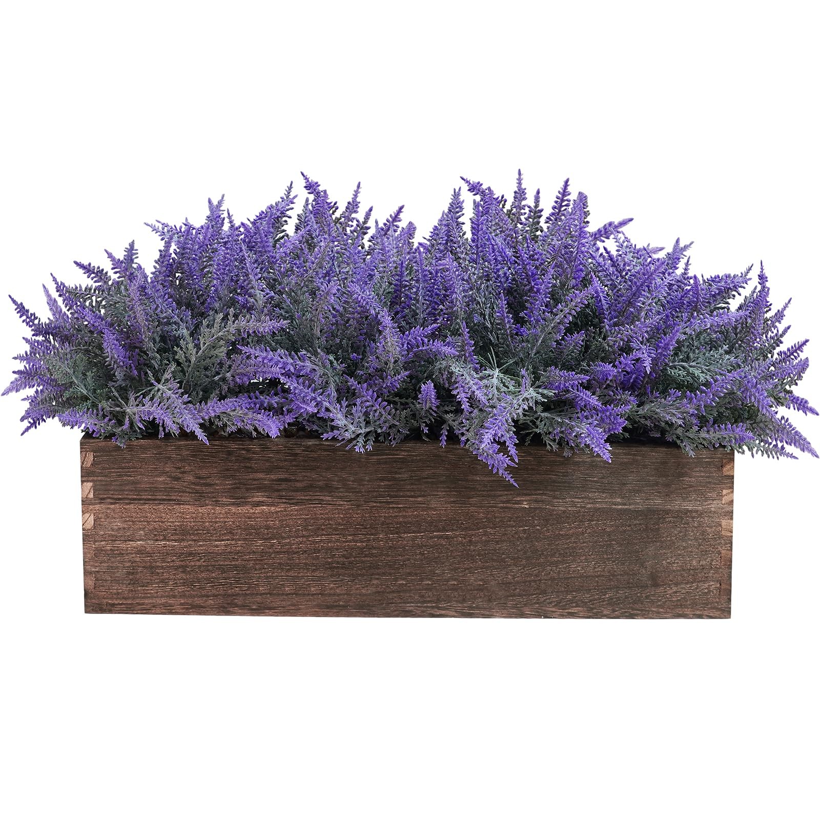14″ Artificial Lavender Flowers Plants in Rectangular Wooden Planter Box Faux…