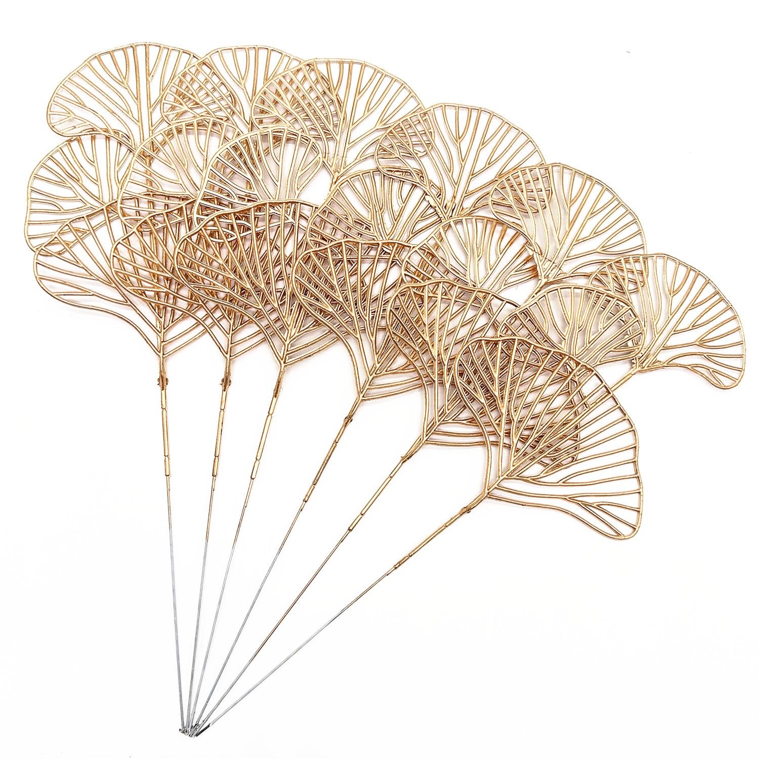 Artificial Golden Ginkgo Leaf Stems for Christmas Decor, Fake Gold Apricot Le…
