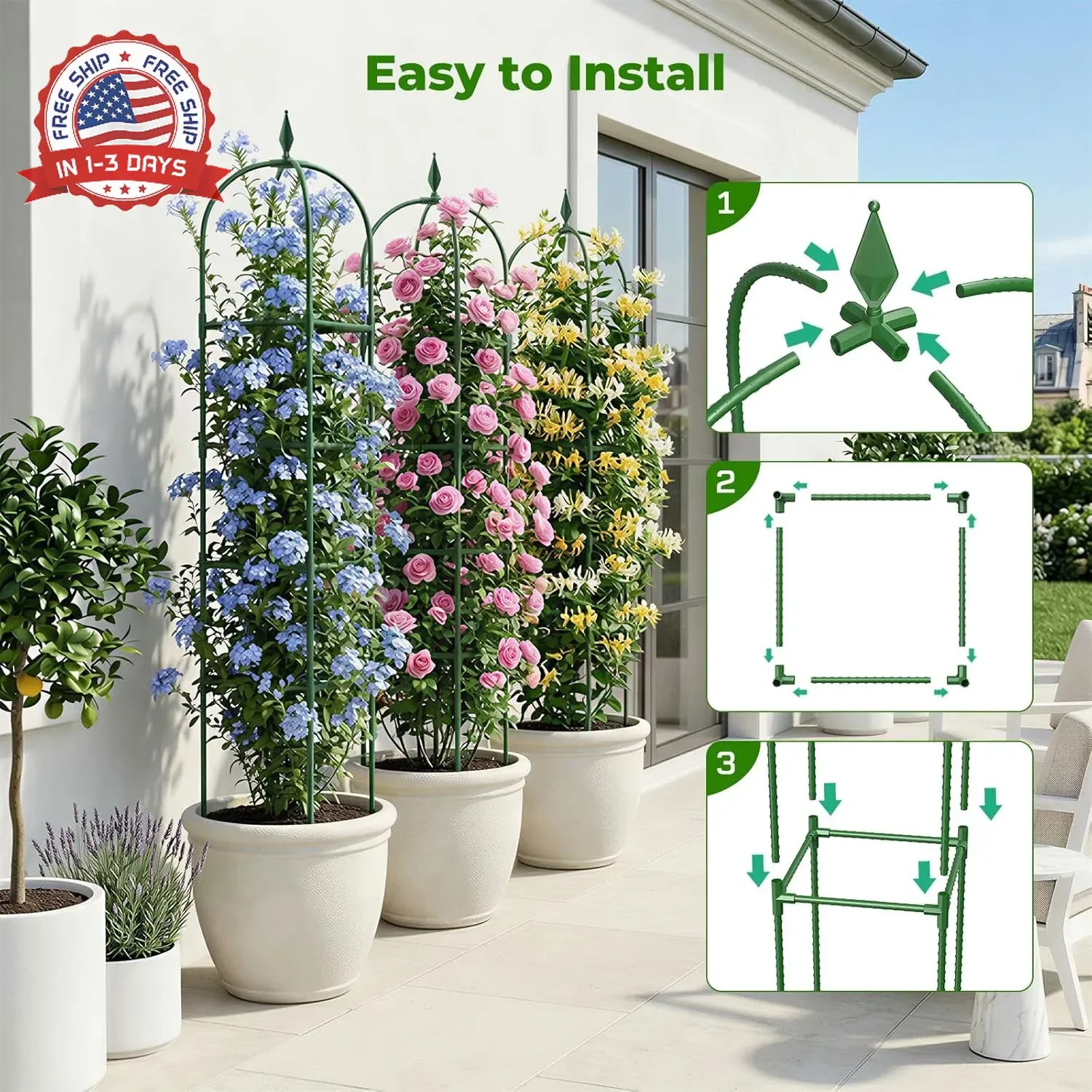 2 Pack Garden Obelisk Trellis for Climbing Plants, 6 FT Metal Rustproof Plant Su