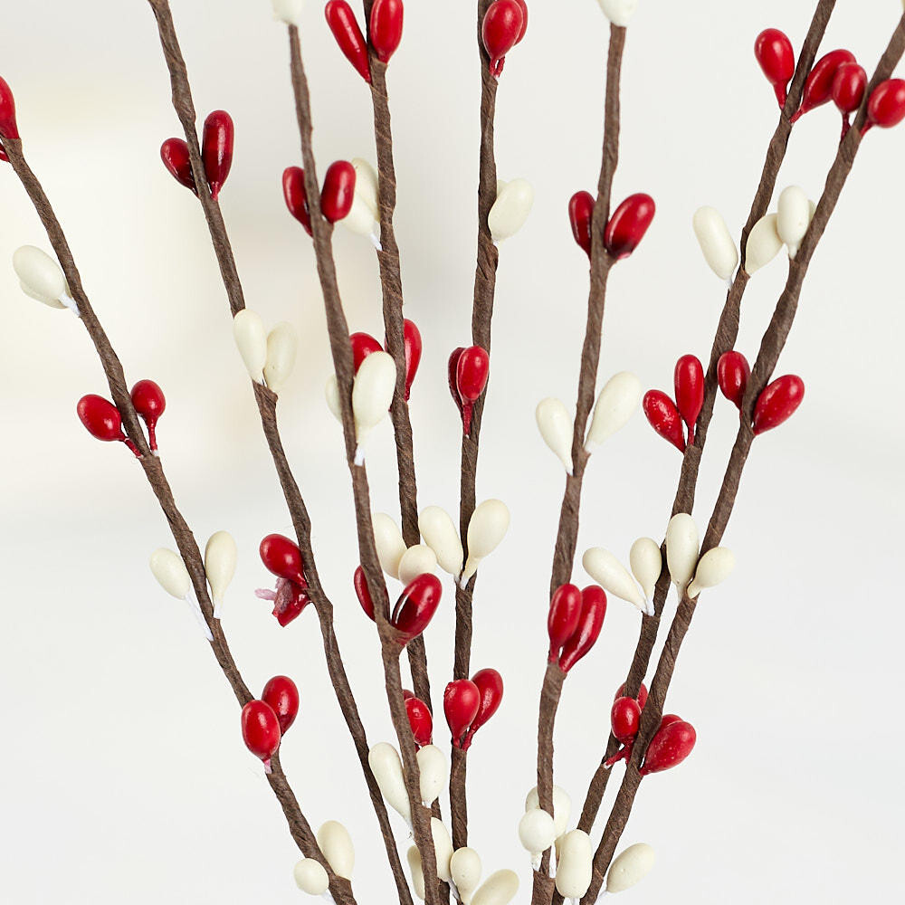 Set of 12 Hand Wrapped Petite Red and Cream Pip Berry 12″ Sprays