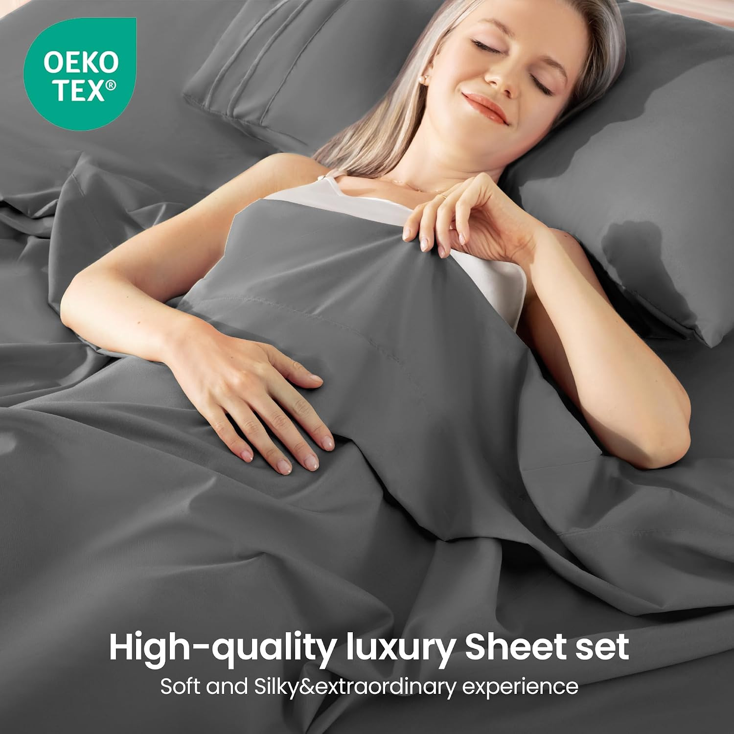 Dark Grey Queen Sheet Set, 4 Pieces Soft Bedding Queen Sheet Set, Breathable and