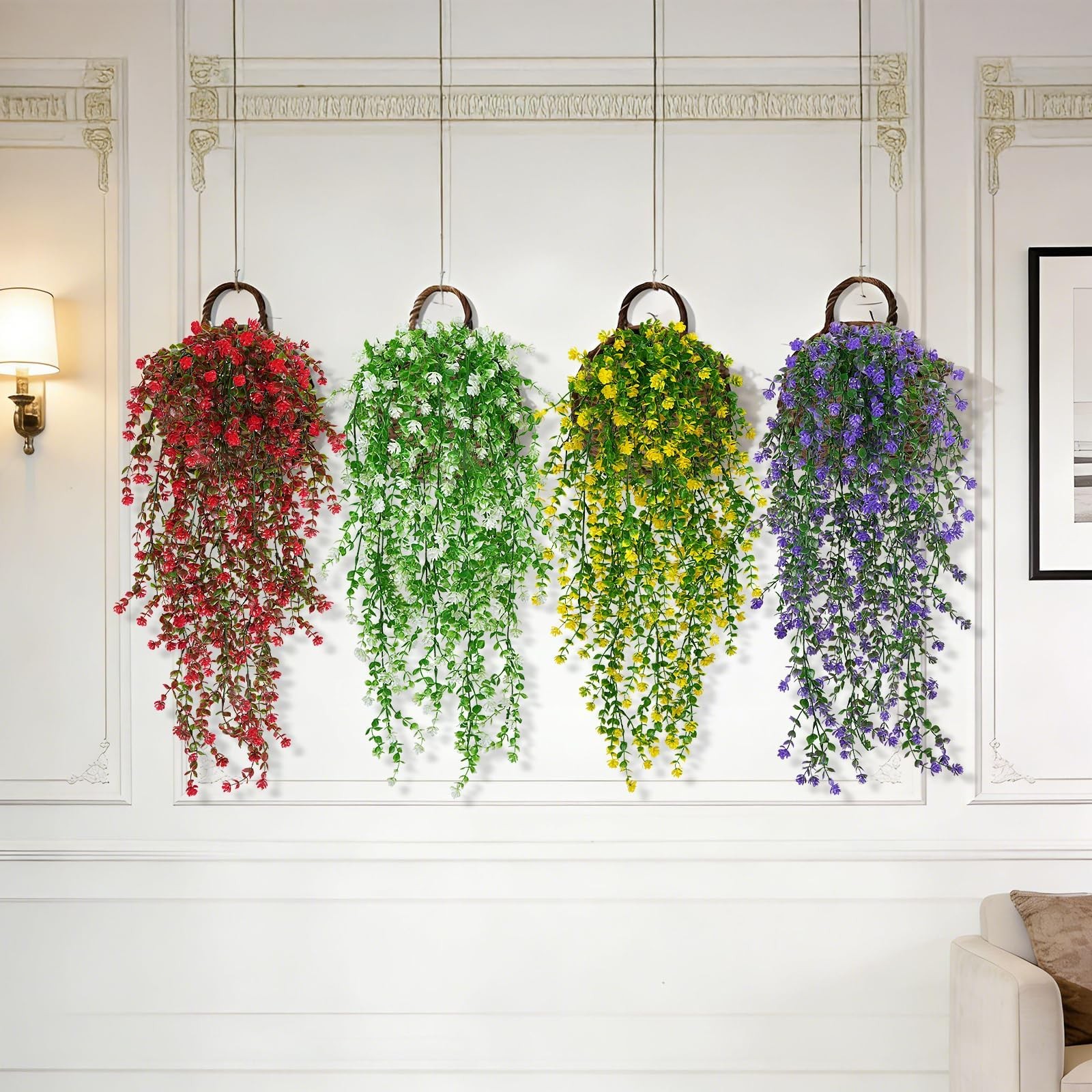 12 Pcs Artificial Hanging Flowers Fake Eucalyptus Leaf Trailing Vines Faux Fl…
