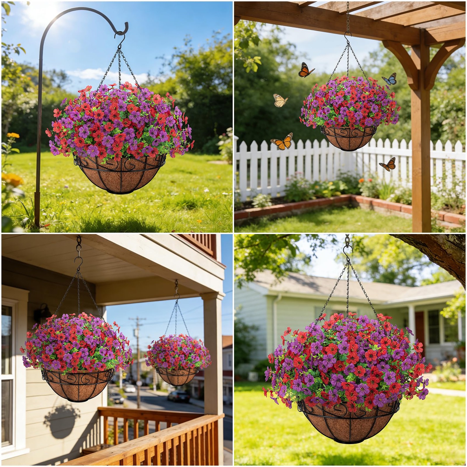 Artificial Fake Hanging Flowers Plants Basket Outdoors, Faux Silk UV Resistan…