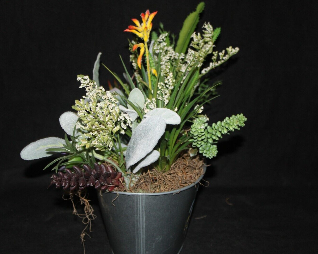 Mixed Artificial Succulent Arrangement in Garden Metal Planter