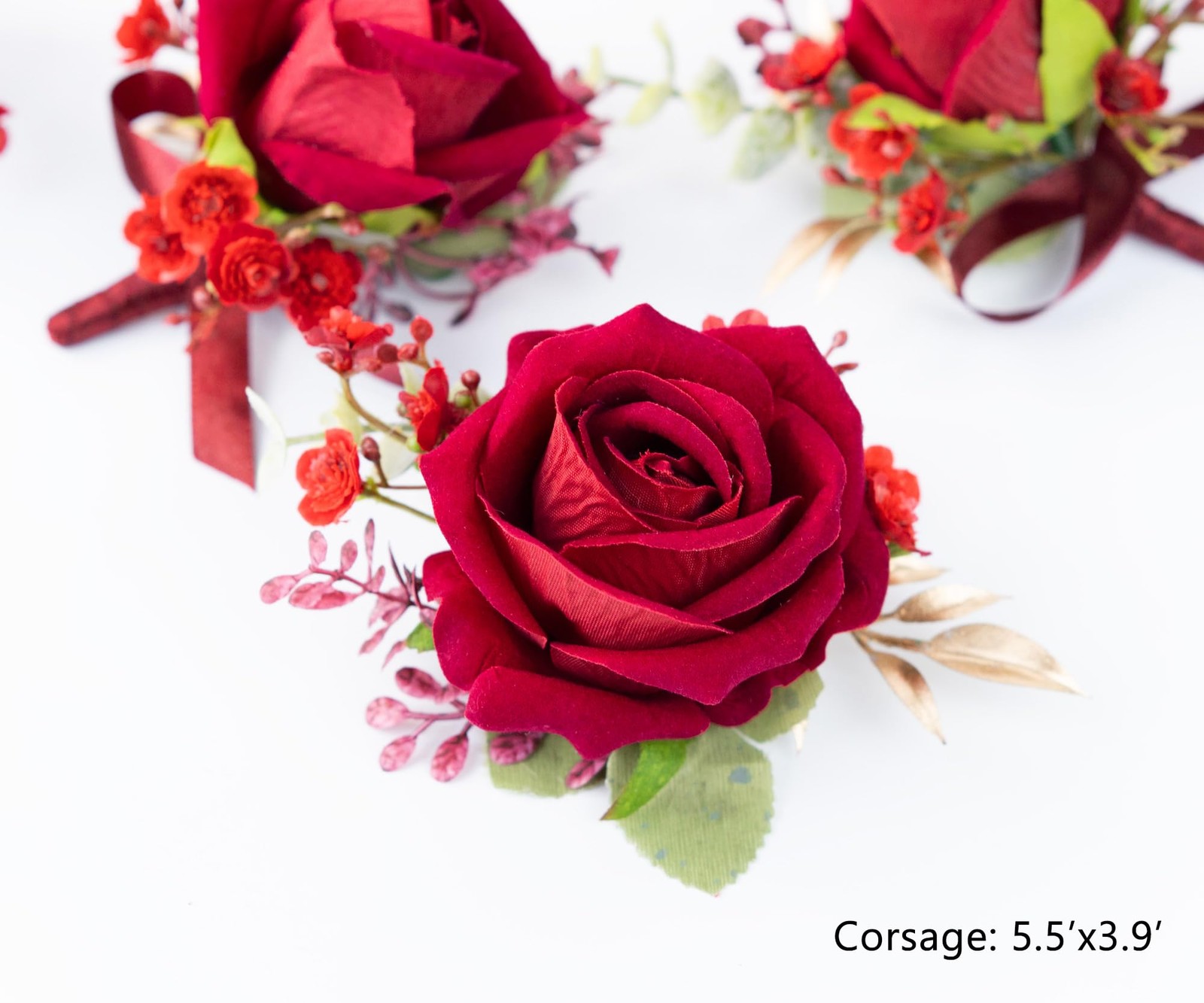 Burgundy Corsage And Boutonniere Set Artificial Rose Groom Mother Bride Pro
