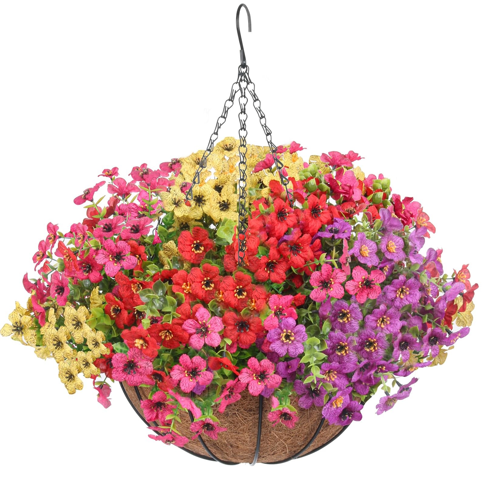 Artificial Hanging Faux Flowers Basket, Fake Silk Daisy Eucalyptus Plants Arr…