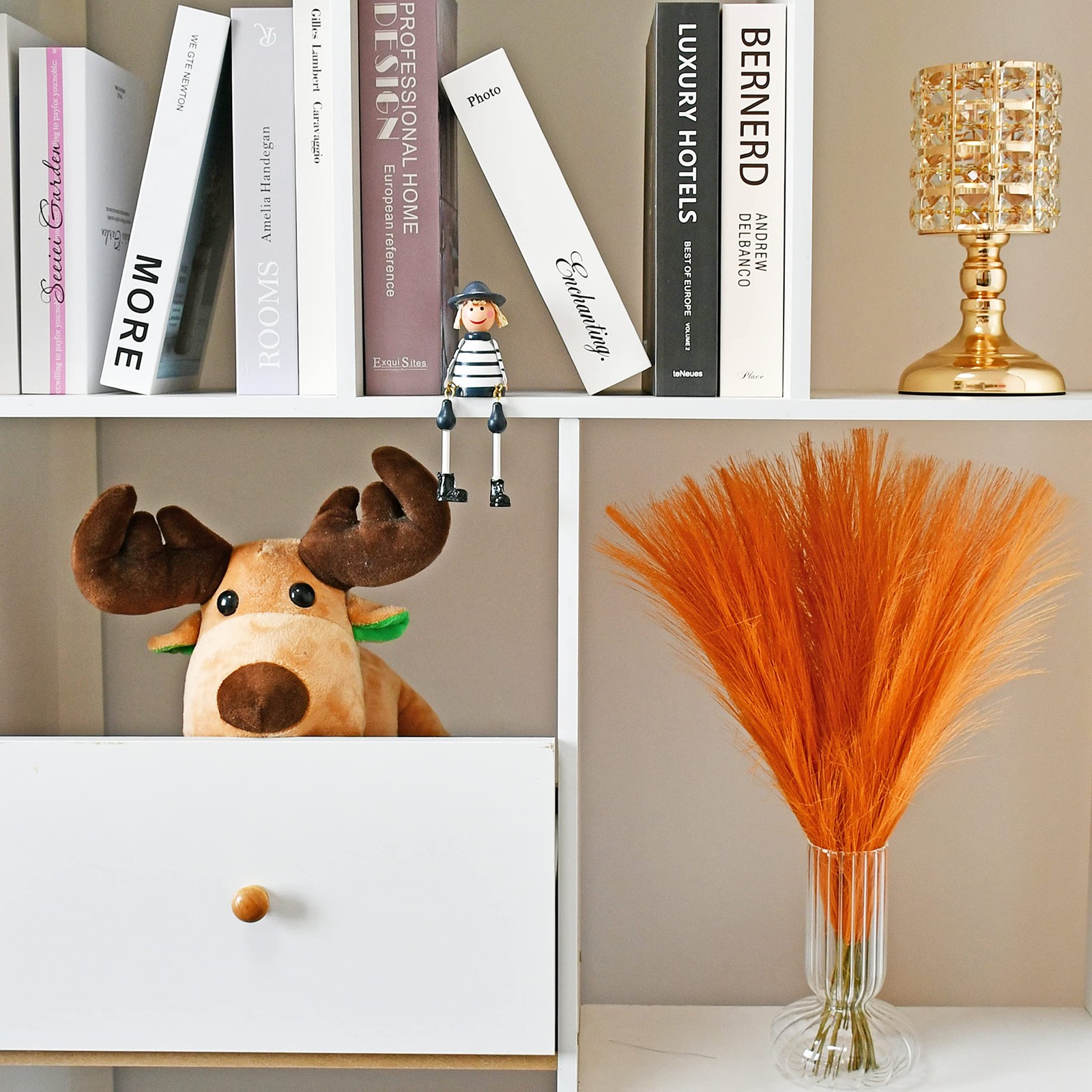 20 Stems Orange Silk Pampas Grass Bouquet