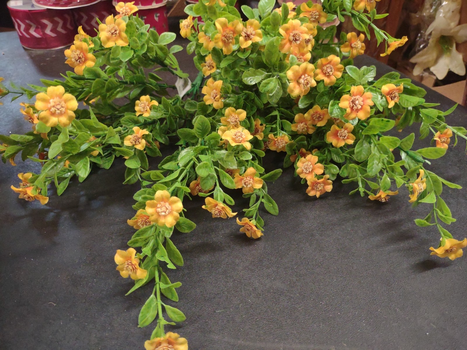 Set of 2: Silk Mini Daisy Bush, “Jacob’s Ladder” Miniature Flowers, Yellow Gold