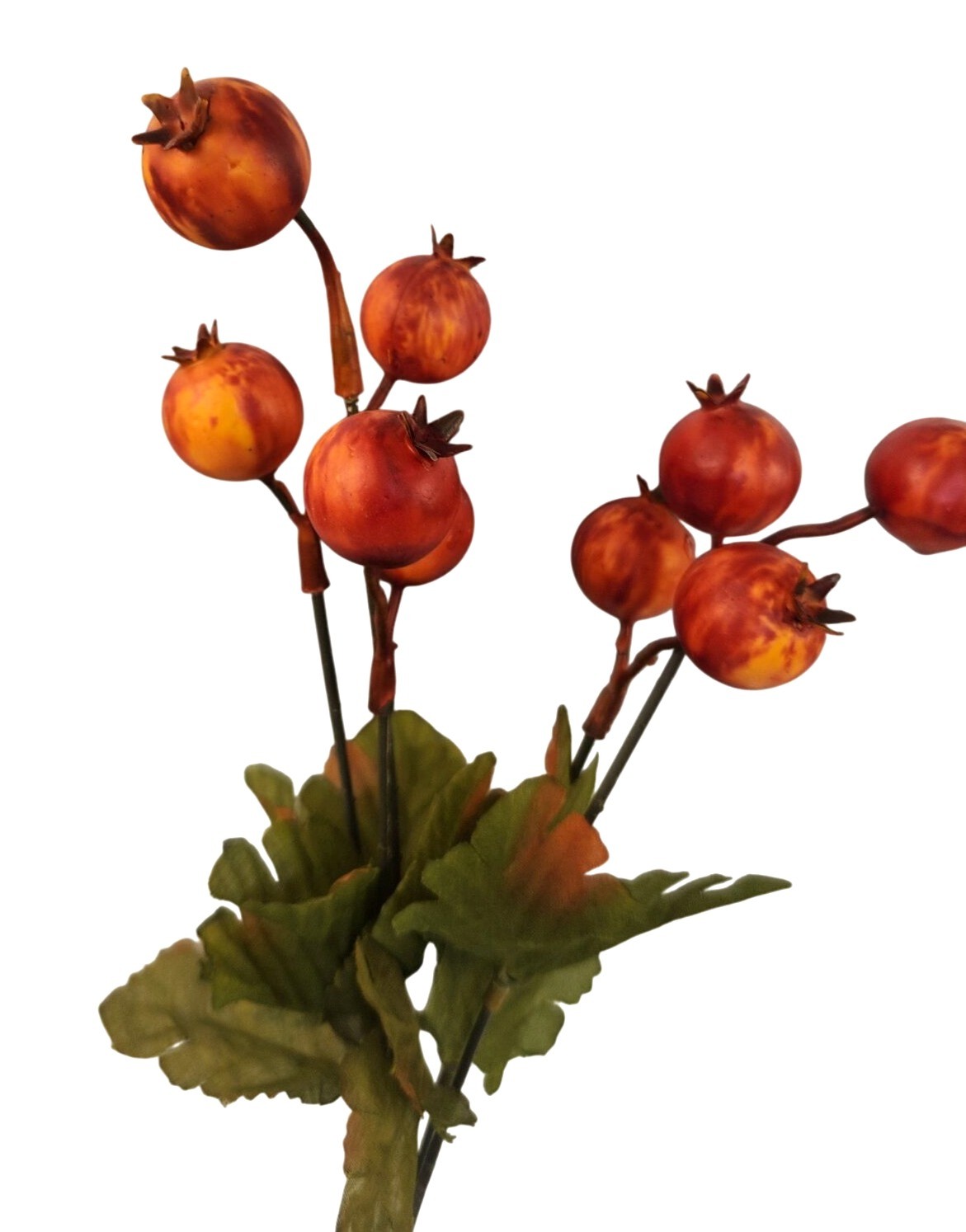 Artificial Floral Berry Stem With Orange & Green Leaves For Seasonal Decor