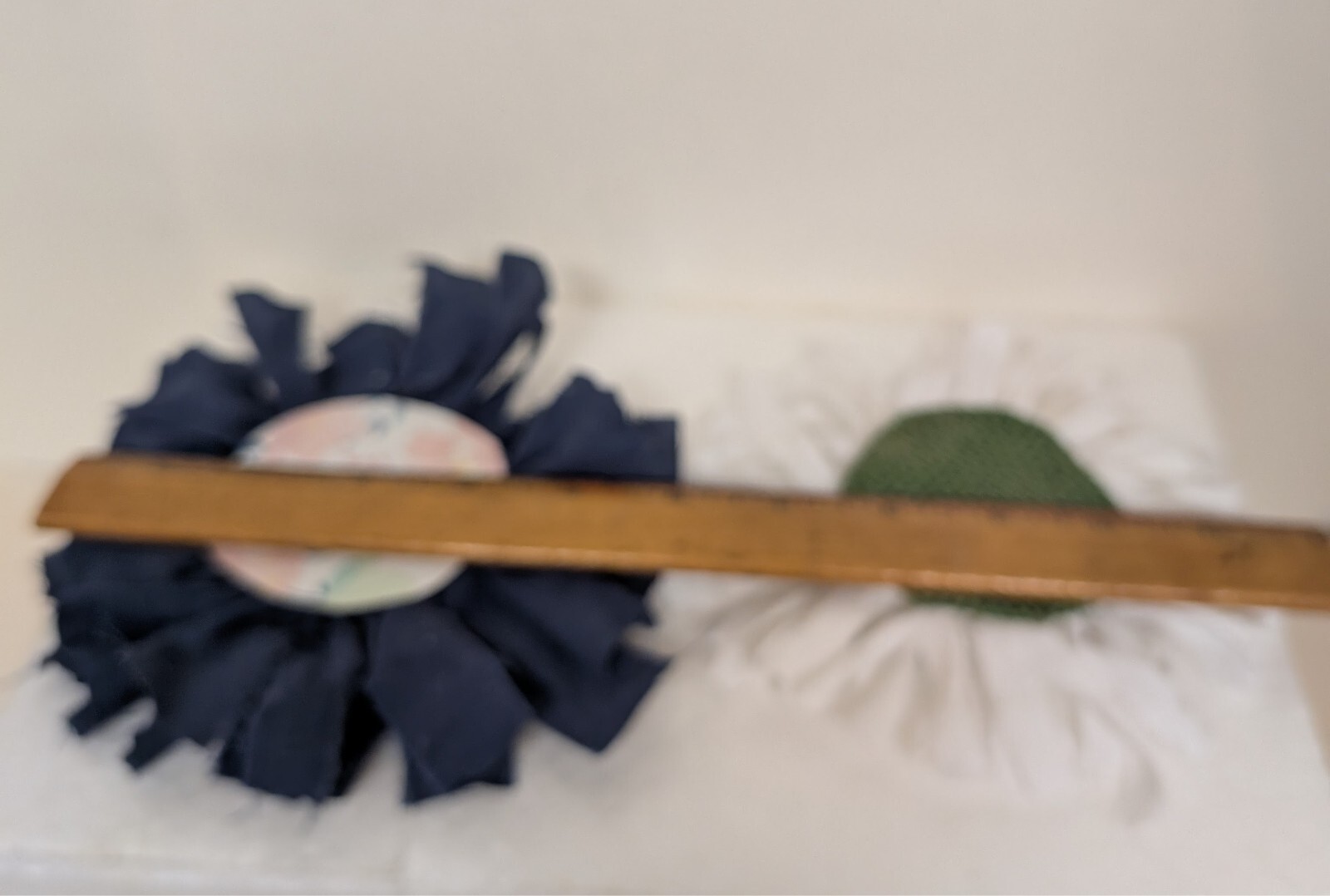 2 Primitive Rustic Handmade Farmhouse rag 5.5″ and 6″ fabric flowers new