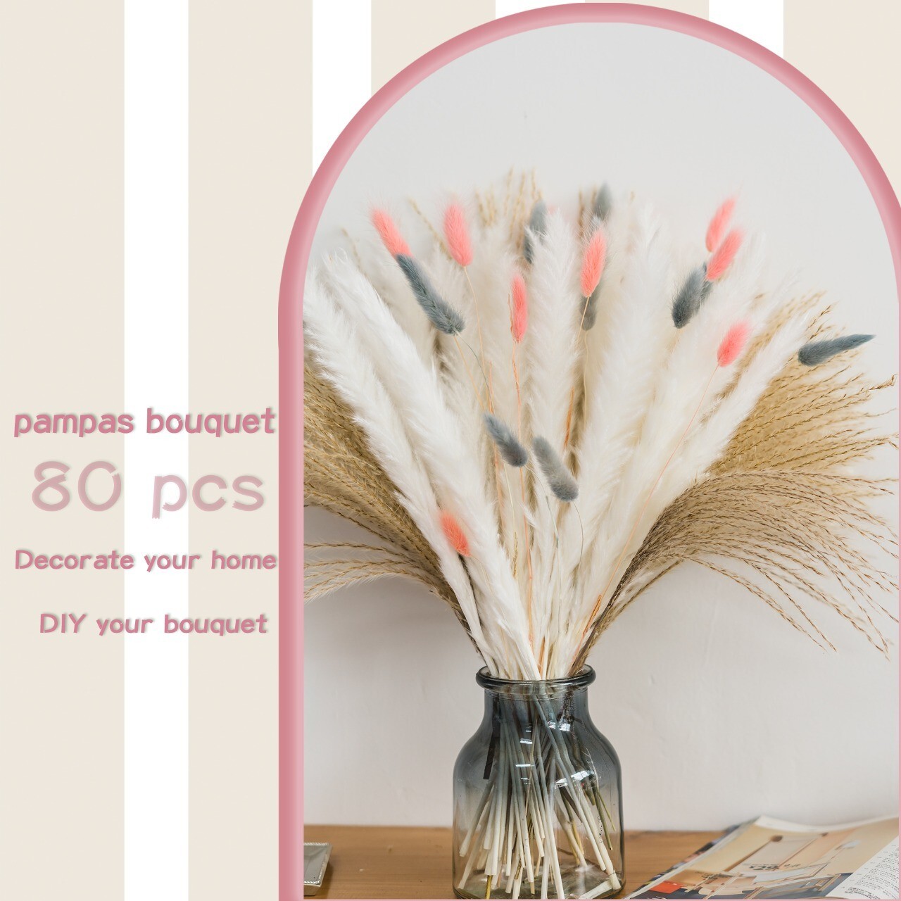 80 Pcs Natural Dried Pampas Grass Decor 17In for Mixed Floral Arrangement