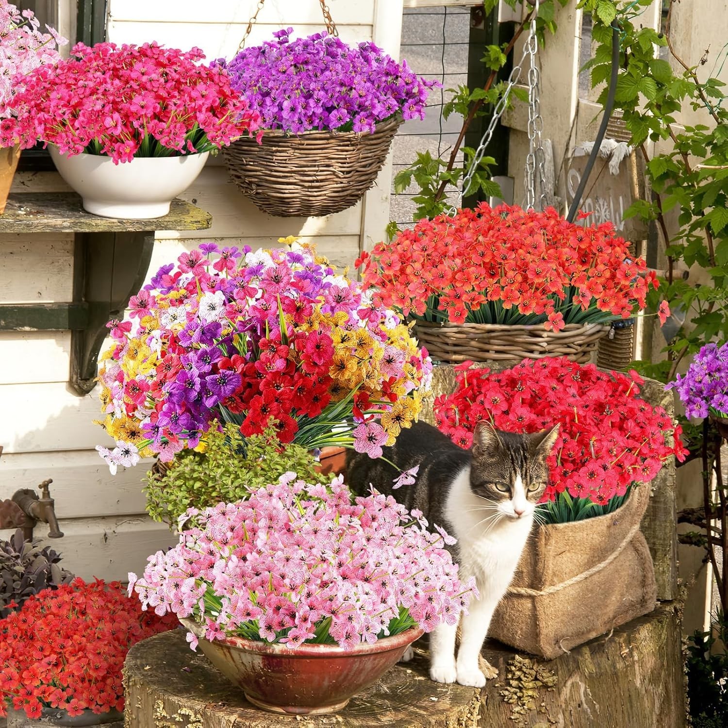 Vibrant Eco-Friendly Faux Flowers: 24 Bundles for Lasting Indoor/Outdoor Beauty